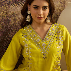 Floral Embroidered A-line Kurta With Trouser Kurta Set