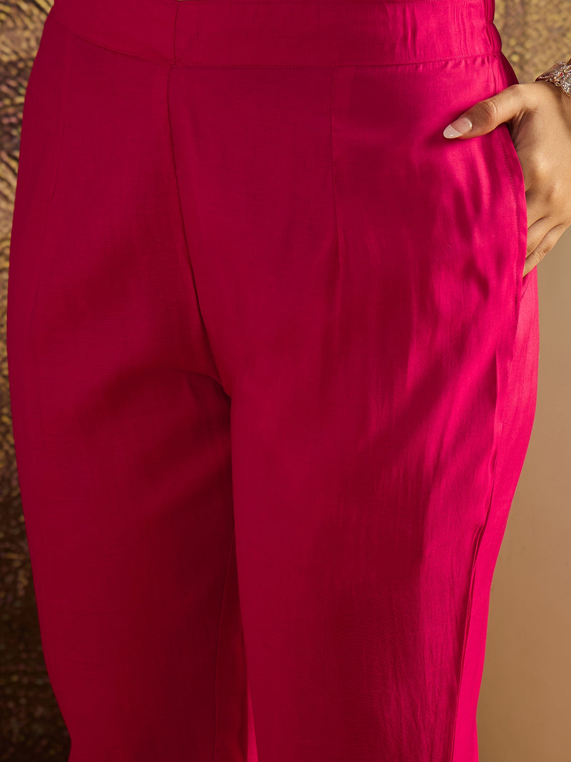 Floral Embroidered Straight Kurta With Trouser & Dupatta Kurta Set