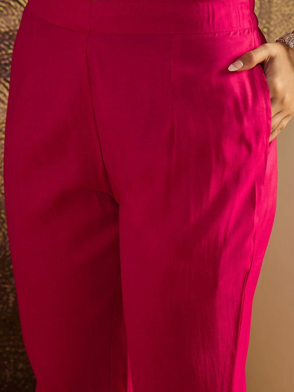 Floral Embroidered Straight Kurta With Trouser & Dupatta Kurta Set