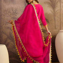 Floral Embroidered Straight Kurta With Trouser & Dupatta Kurta Set