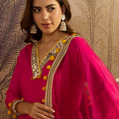 Floral Embroidered Straight Kurta With Trouser & Dupatta Kurta Set