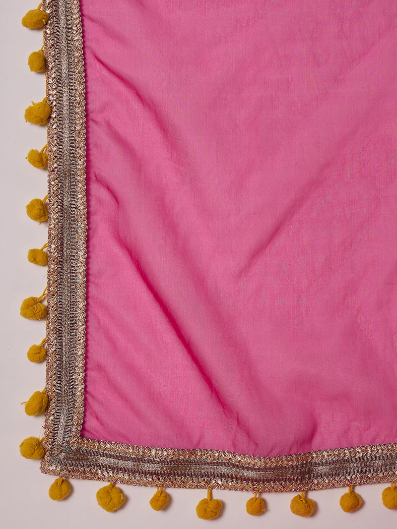 Floral Embroidered Straight Kurta With Trouser & Dupatta Kurta Set