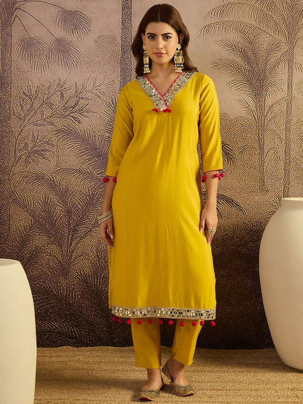 Floral Embroidered Straight Kurta With Trouser & Dupatta Kurta Set