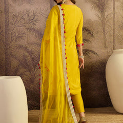 Floral Embroidered Straight Kurta With Trouser & Dupatta Kurta Set