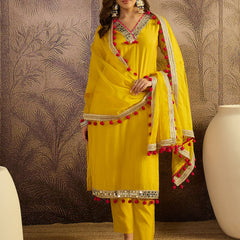 Floral Embroidered Straight Kurta With Trouser & Dupatta Kurta Set