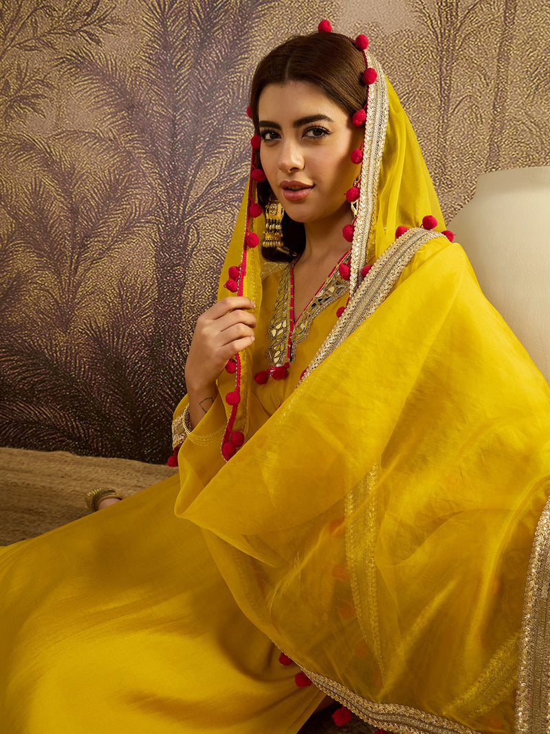 Floral Embroidered Straight Kurta With Trouser & Dupatta Kurta Set