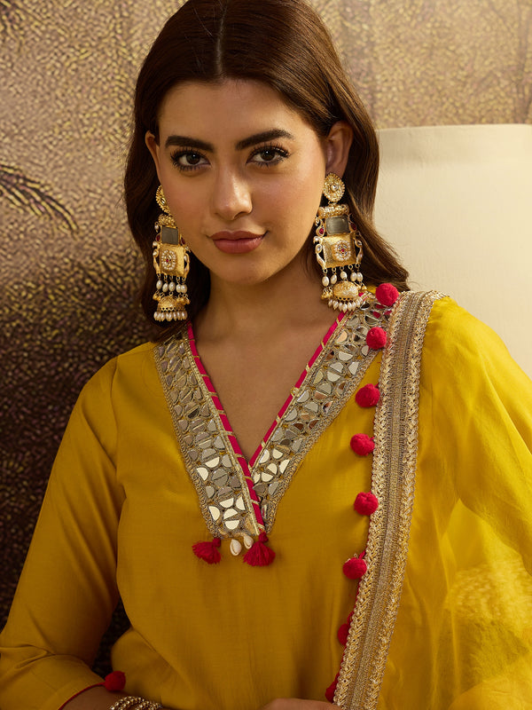 Floral Embroidered Straight Kurta With Trouser & Dupatta Kurta Set