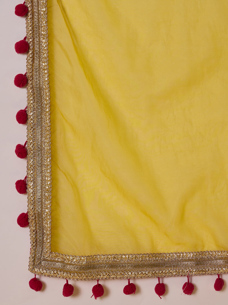 Floral Embroidered Straight Kurta With Trouser & Dupatta Kurta Set