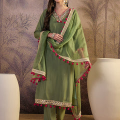 Floral Embroidered Straight Kurta With Trouser & Dupatta Kurta Set