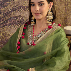 Floral Embroidered Straight Kurta With Trouser & Dupatta Kurta Set