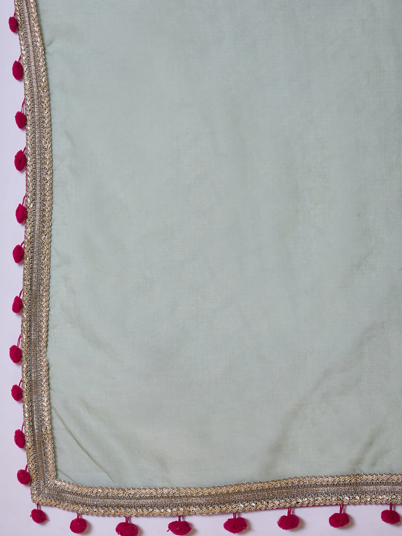 Floral Embroidered Straight Kurta With Trouser & Dupatta Kurta Set