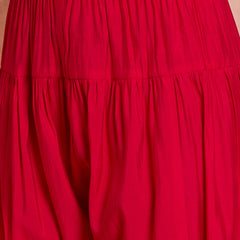 Fuchsia Floral Embroidered Straight Kurta With Trouser & Dupatta Kurta Set