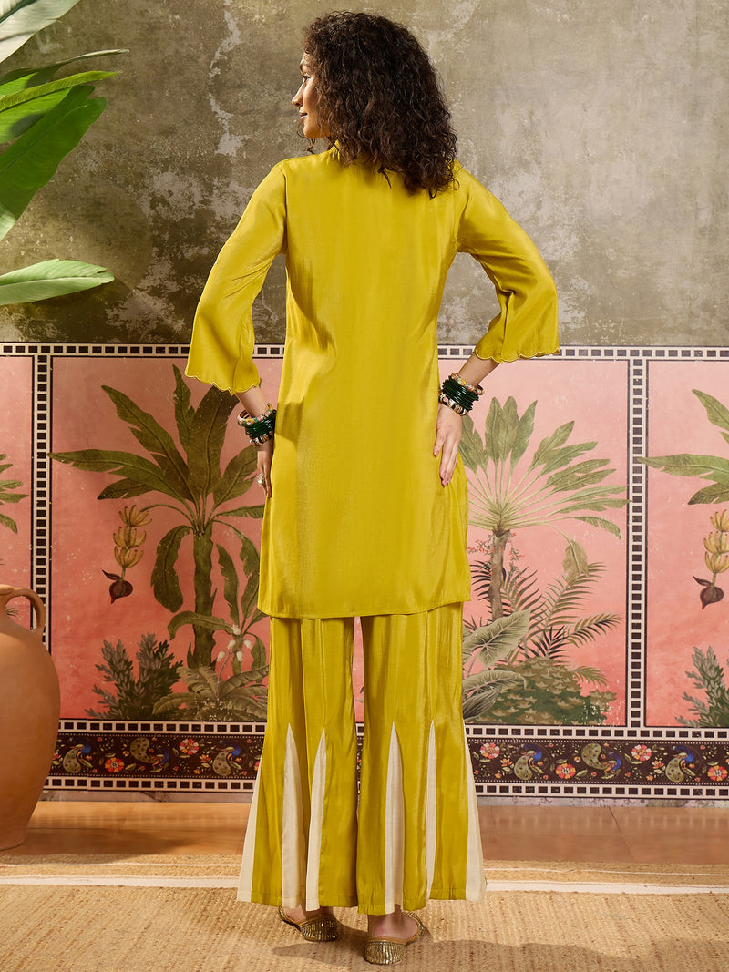 Mustard Embroidered Tunic With Sharara Co-Ords Set