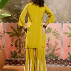 Mustard Embroidered Tunic With Sharara Co-Ords Set
