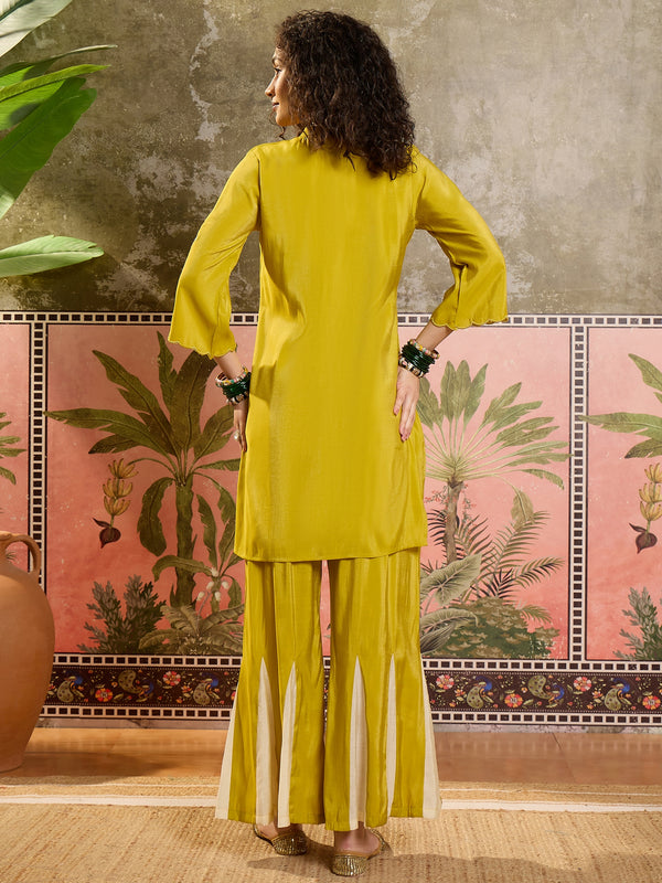 Mustard Embroidered Tunic With Sharara Co-Ords Set