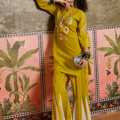 Mustard Embroidered Tunic With Sharara Co-Ords Set