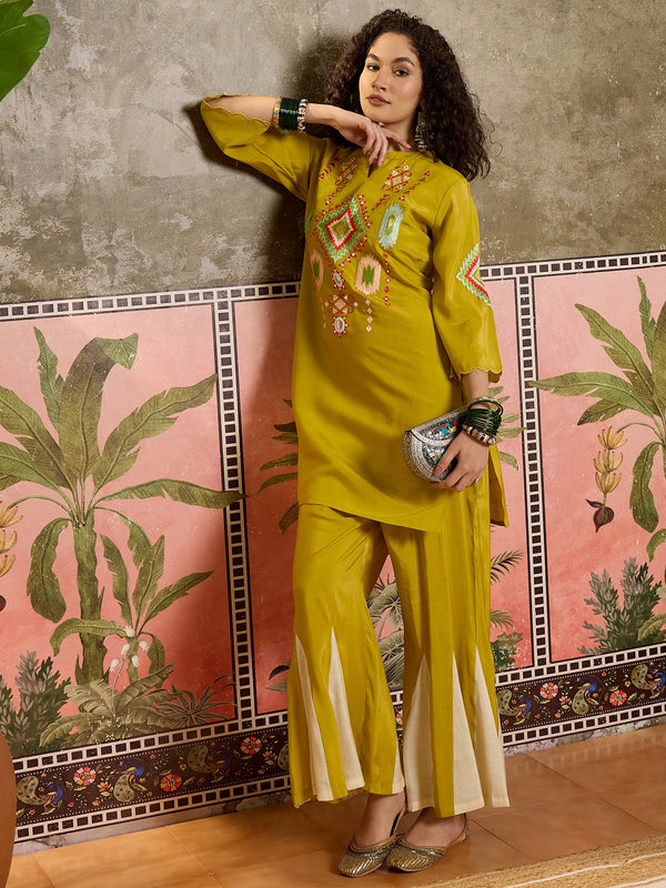 Mustard Embroidered Tunic With Sharara Co-Ords Set