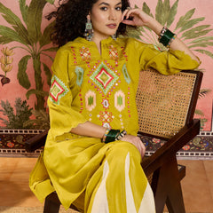 Mustard Embroidered Tunic With Sharara Co-Ords Set