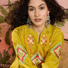 Mustard Embroidered Tunic With Sharara Co-Ords Set