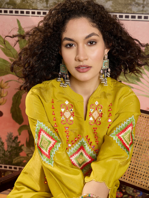Mustard Embroidered Tunic With Sharara Co-Ords Set