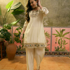Embroidered & Mirror Work Straight Kurta With Trouser & Bags Kurta Set