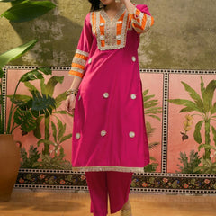 Floral Embroidered & Sequinned A-Line Kurta With Trouser & Dupatta Kurta Set