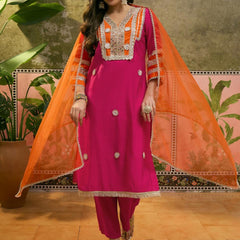 Floral Embroidered & Sequinned A-Line Kurta With Trouser & Dupatta Kurta Set