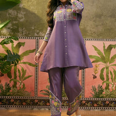 Floral Embroidered Tunic With Trouser Co-Ords Set