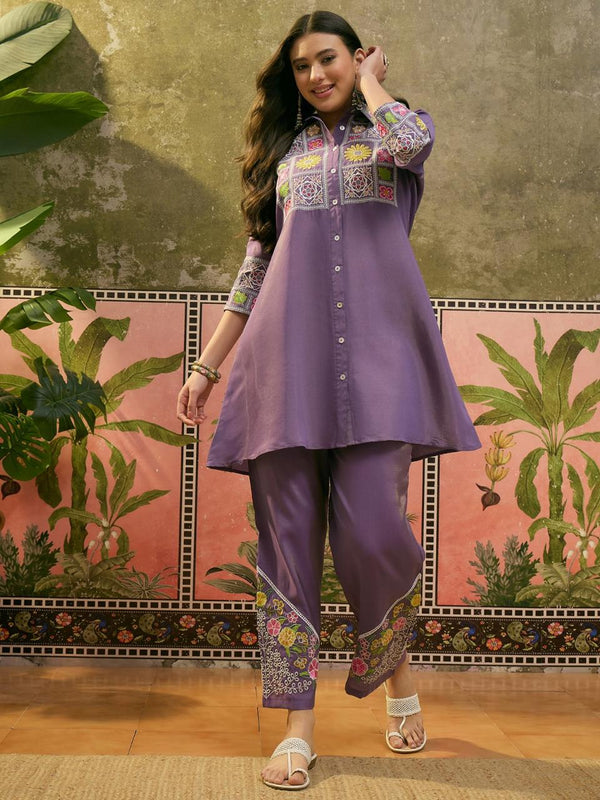 Floral Embroidered Tunic With Trouser Co-Ords Set