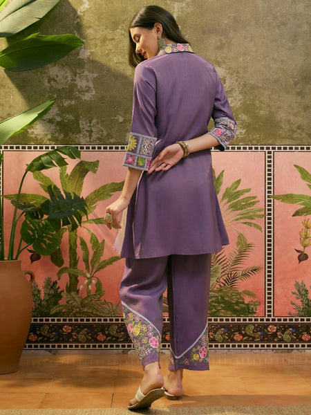 Floral Embroidered Tunic With Trouser Co-Ords Set