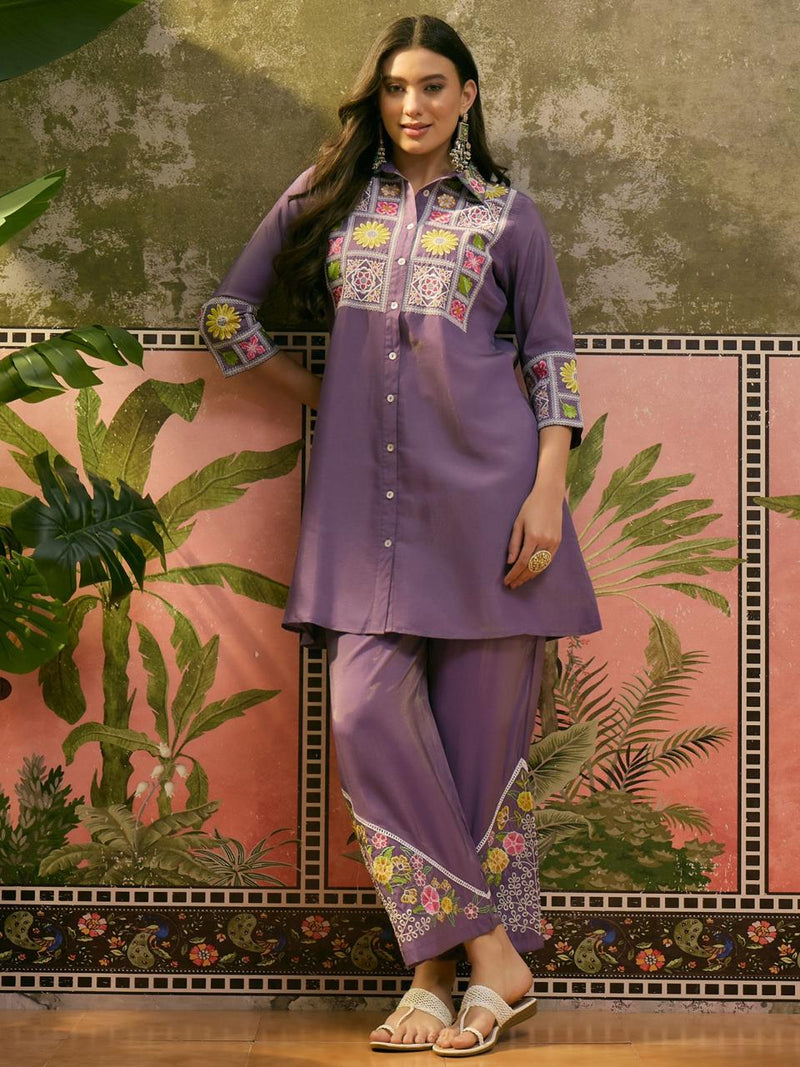 Floral Embroidered Tunic With Trouser Co-Ords Set
