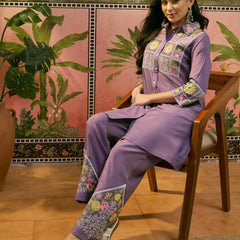Floral Embroidered Tunic With Trouser Co-Ords Set