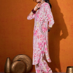Floral Printed & Mirror Work  Pathani Kurta with Trousers Kurta Set