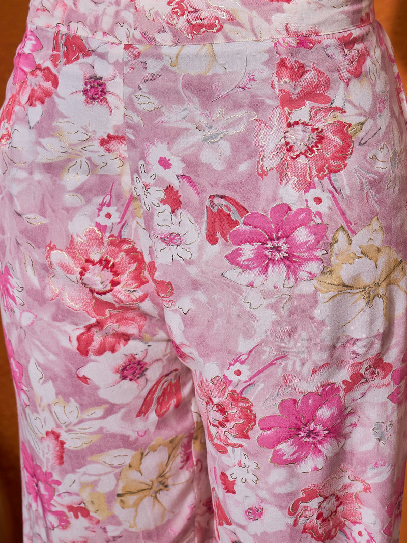 Floral Printed & Mirror Work  Pathani Kurta with Trousers Kurta Set
