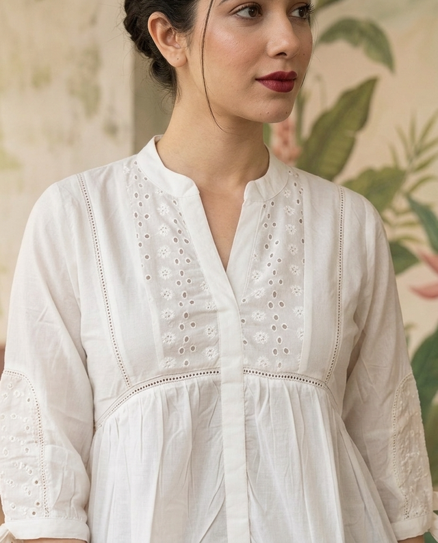 Ethnic Motifs Yoke Design Pure Cotton Short Kurti