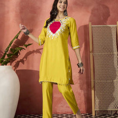 Embellished Round Neck Mirror Work Tunic With Trouser