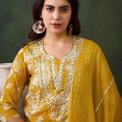 Floral Embroidered Round Neck Kurta With Dhoti Pants And Dupatta