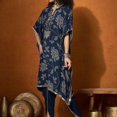 Floral Embroidered Regular Mirror Work Kaftan Kurta with Dhoti Pants