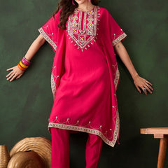 Geometric Embroidered & Mirror Work Kaftan Kurta With Trouser