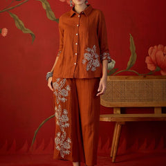 Floral Embroidered Tunic With & Trousers