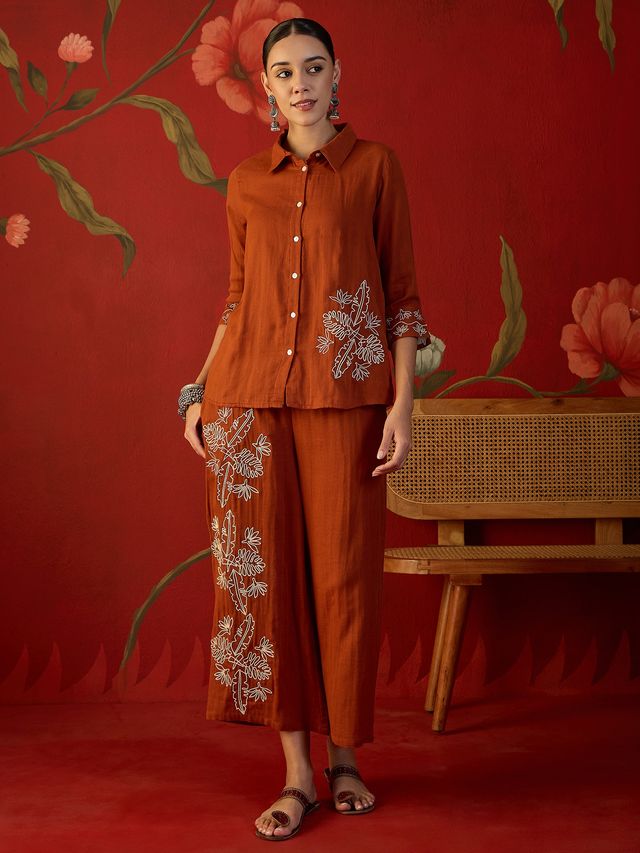 Floral Embroidered Tunic With & Trousers