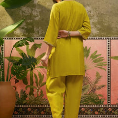 Purple Embroidered & Mirror Work Straight Tunic  With Trousers Co-Ords Set