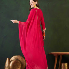 Ethnic Motifs Embroidered Round Neck Straight Kurta With Dhoti Pants And Dupatta