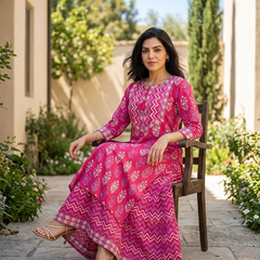 Ethnic Motifs Printed Pure Cotton Straight Kurta With Skirt