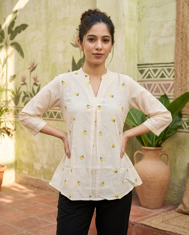 Floral Embroidered Staright Short Kurti