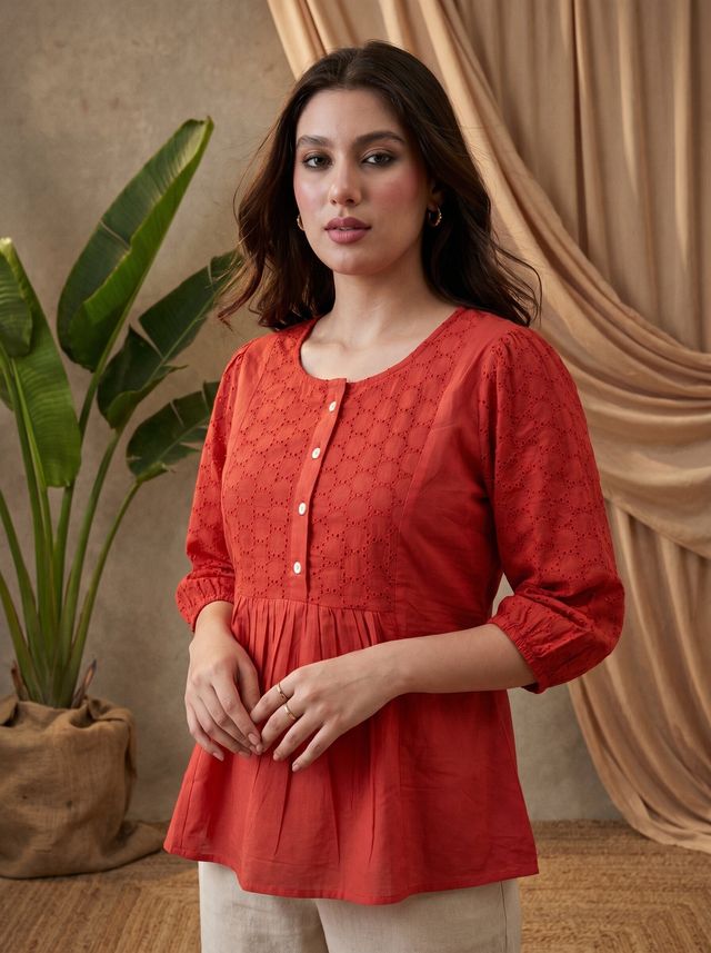 Ethnic Motifs Yoke Design Pure Cotton Short Kurti