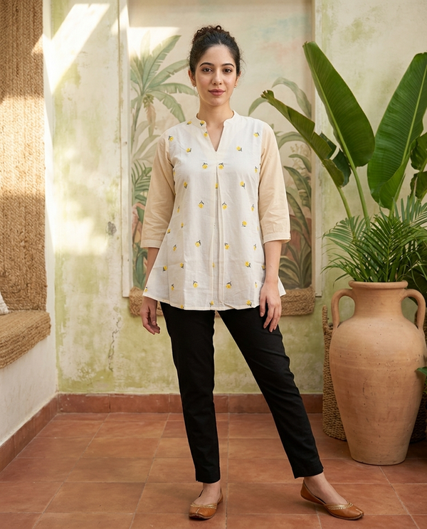 Floral Embroidered Staright Short Kurti