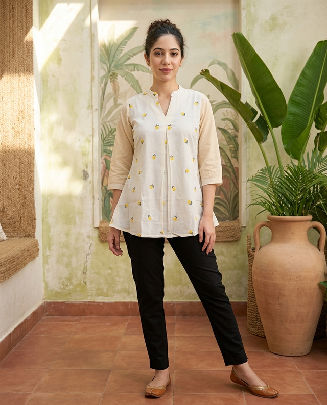 Floral Embroidered Staright Short Kurti