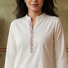 Black Floral Embroidered Straight Short Kurti