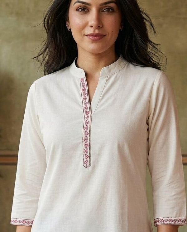 Black Floral Embroidered Straight Short Kurti